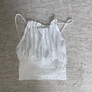 White Smocked Ruched Camisole Crop Top